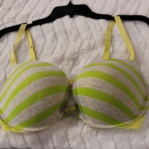 Victoria's Secret Lime Green & Gray Striped Push-Up Bra